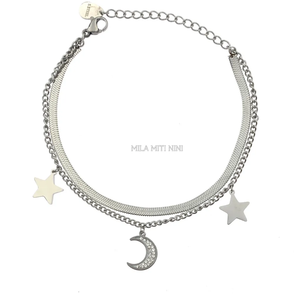 BAC413-1356-Doppio Serpente stella Luna-Bracciale in Acciaio - BAC413-1252