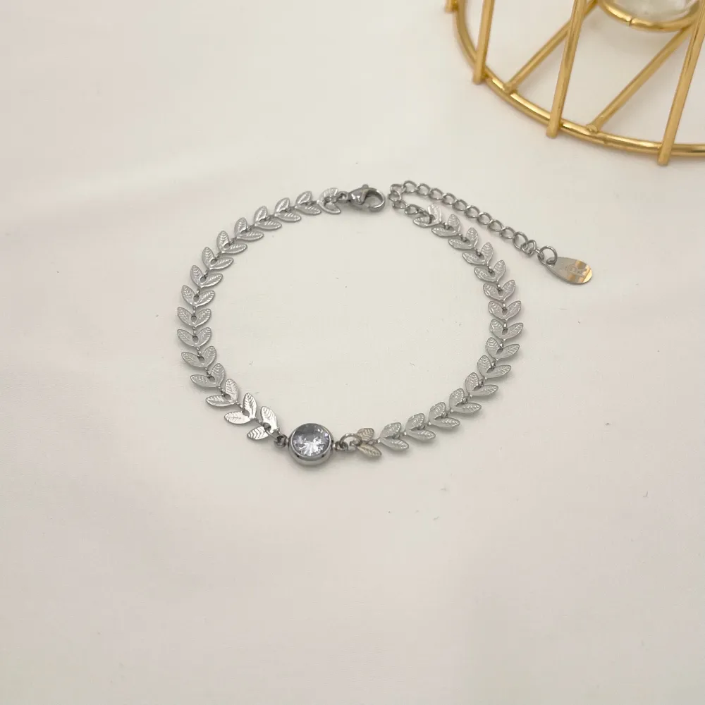 Foglia con Punto Luce-Bracciale in Acciaio - BAC-413-1266