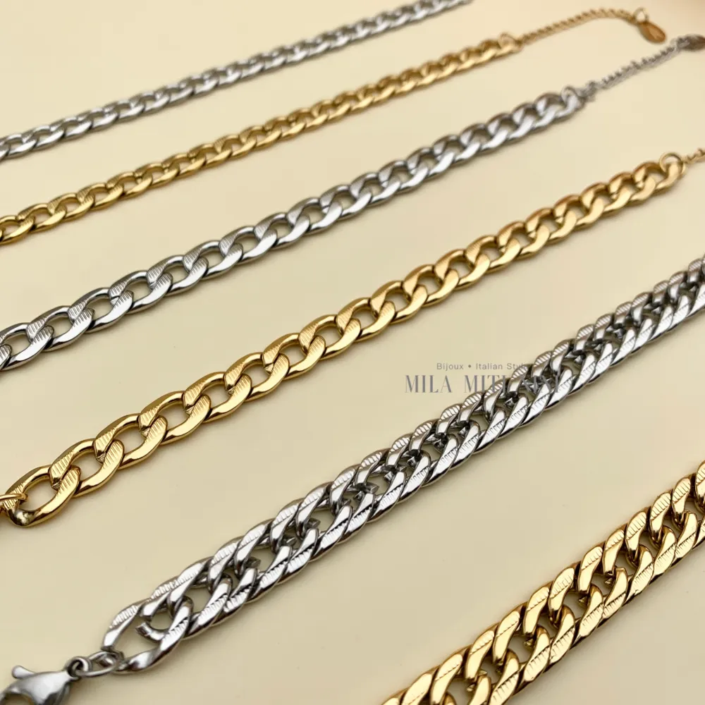 Groumette Piatto 10mm-Bracciale in Acciaio con Chiusura - BAC413-1474A