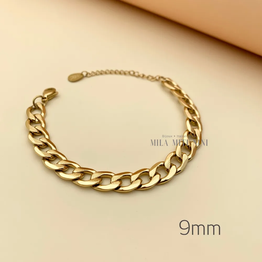 Groumette Piatto 9mm-Bracciale in Acciaio con Chiusura - BAC413-1475