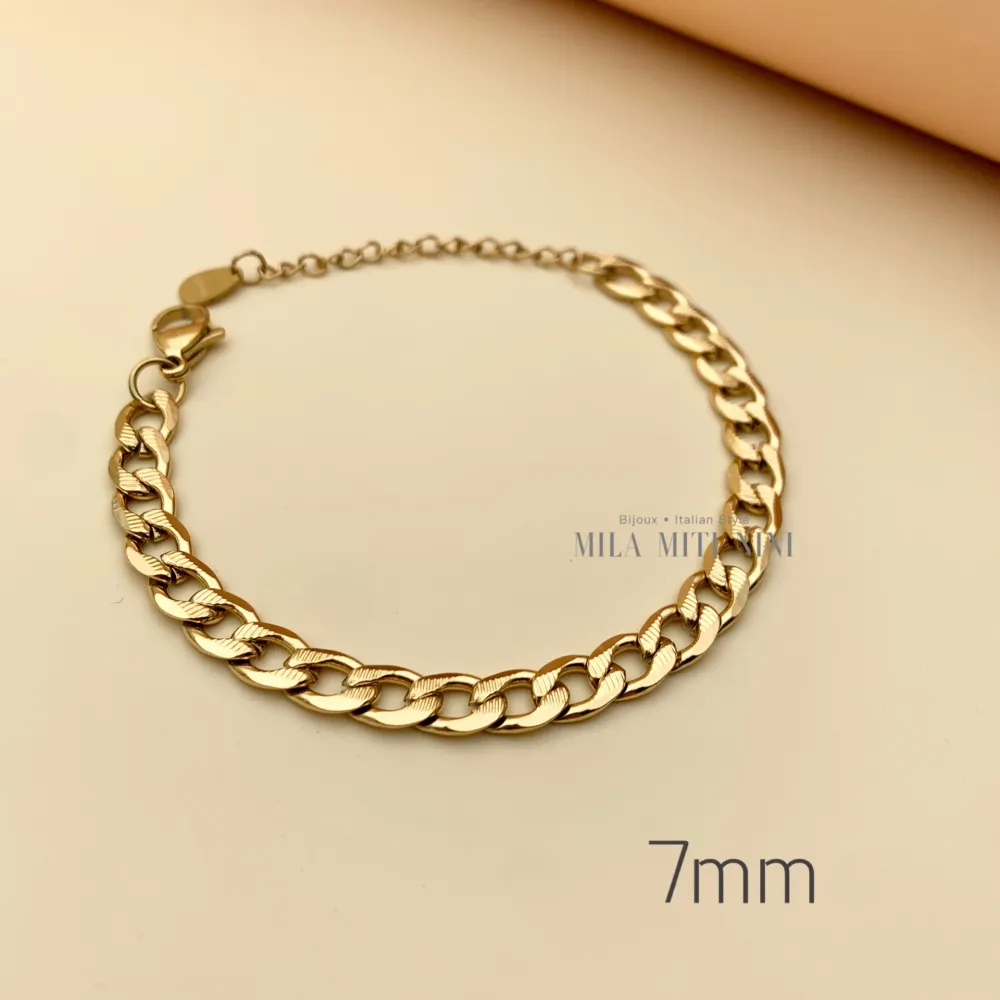 Groumette Piatto 7mm-Bracciale in Acciaio con Chiusura - BAC413-1476