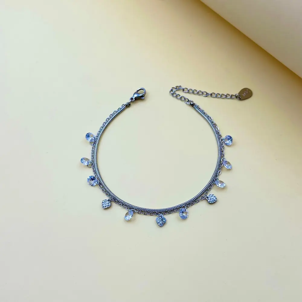 Doppio Serpente Cuore Zirconia-Bracciale in Acciaio con Chiusur - BAC-413-1488