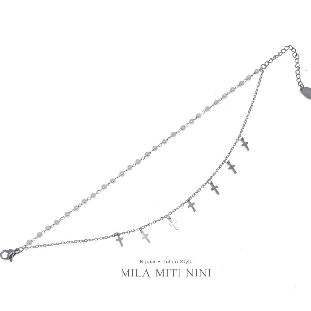 Doppio Perla Croce-Bracciale in Acciaio con Chiusura - BAC-413-1698