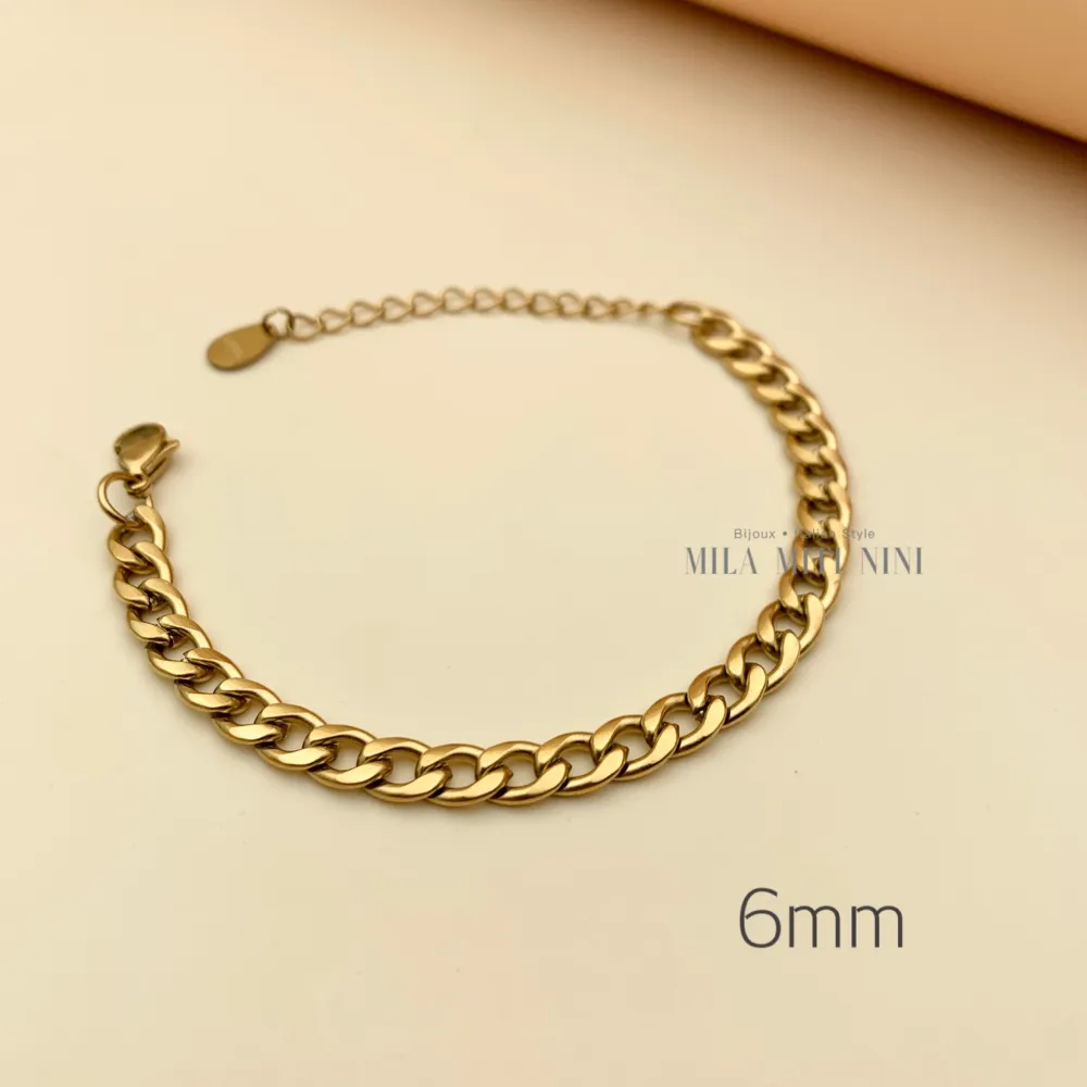 Groumette Piatto 6mm-Bracciale in Acciaio con Chiusura - BAC413-2412