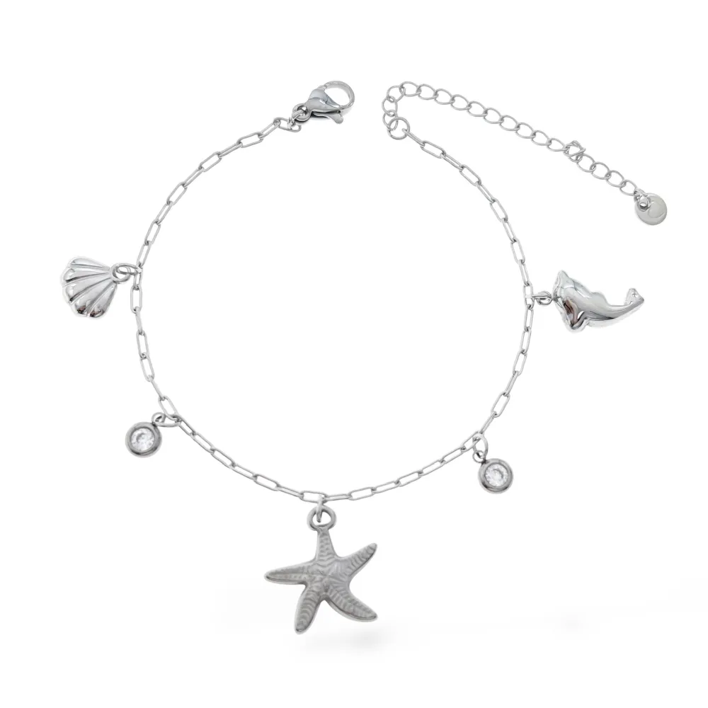 Mare Conchiglia Stella Marina Delfino-Bracciale in Acciaio - BAC-413-5486