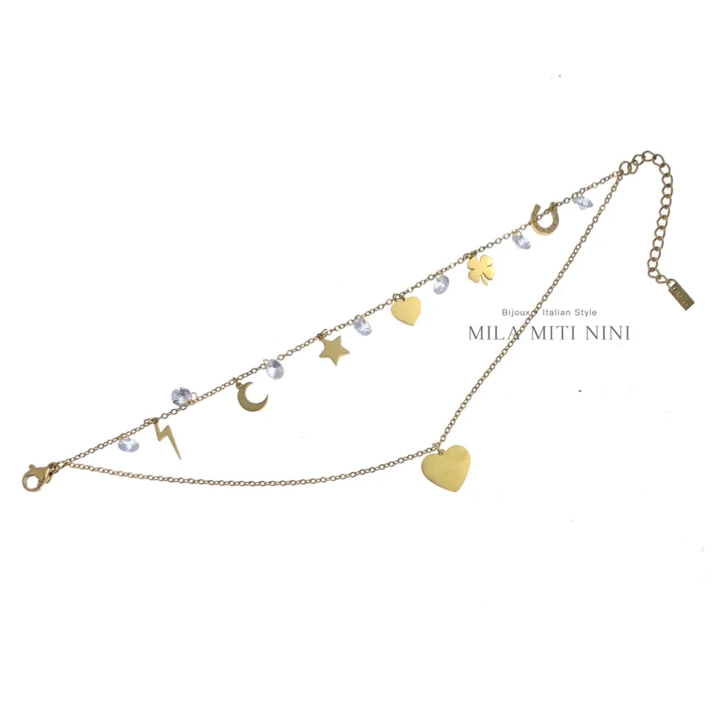 Doppio Cuore Stella Zirconia-Bracciale in Acciaio con Chiusura - BAC-413-771