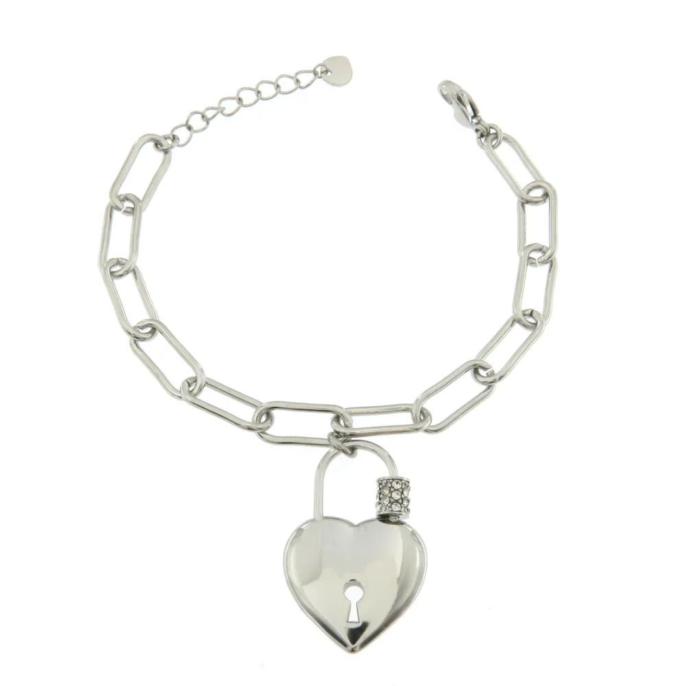 BAC6794-Catena Cuore Lucchetto-Bracciale con Chiusura in Acciai - BAC6794-Catena Cuore Lucchetto-Bracciale con Chiusura in Acciai