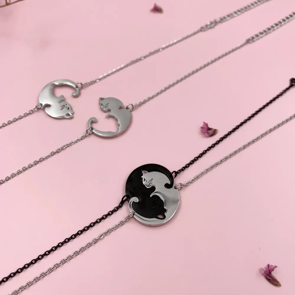 BAC6868-Puzzle Gatto-Bracciale Coppia in Acciaio - BAC6868-Puzzle Gatto-Bracciale Coppia in Acciaio