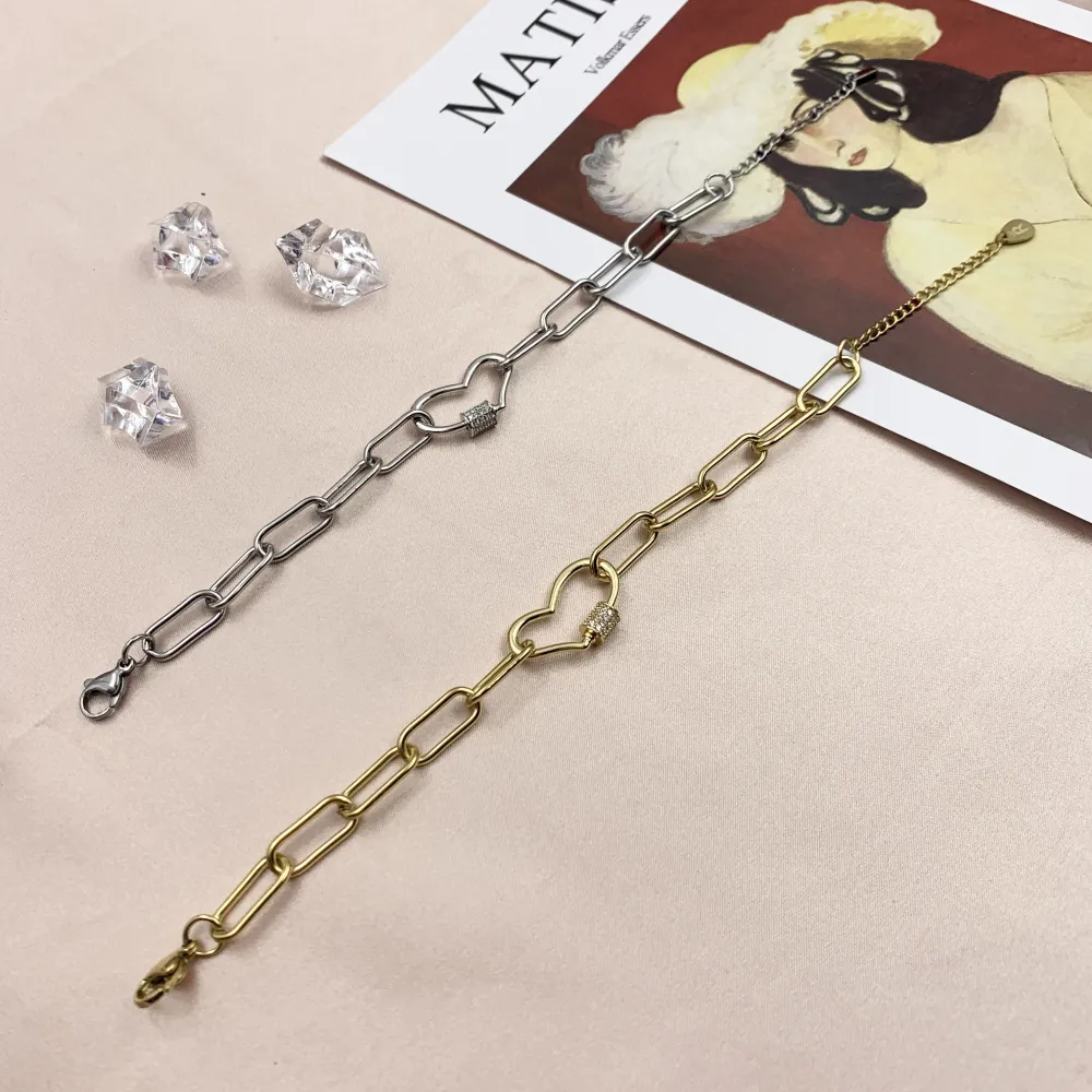 BAC7064-Cuore Zirconia-Bracciale in Acciaio - BAC7064-Cuore Zirconia-Bracciale in Acciaio