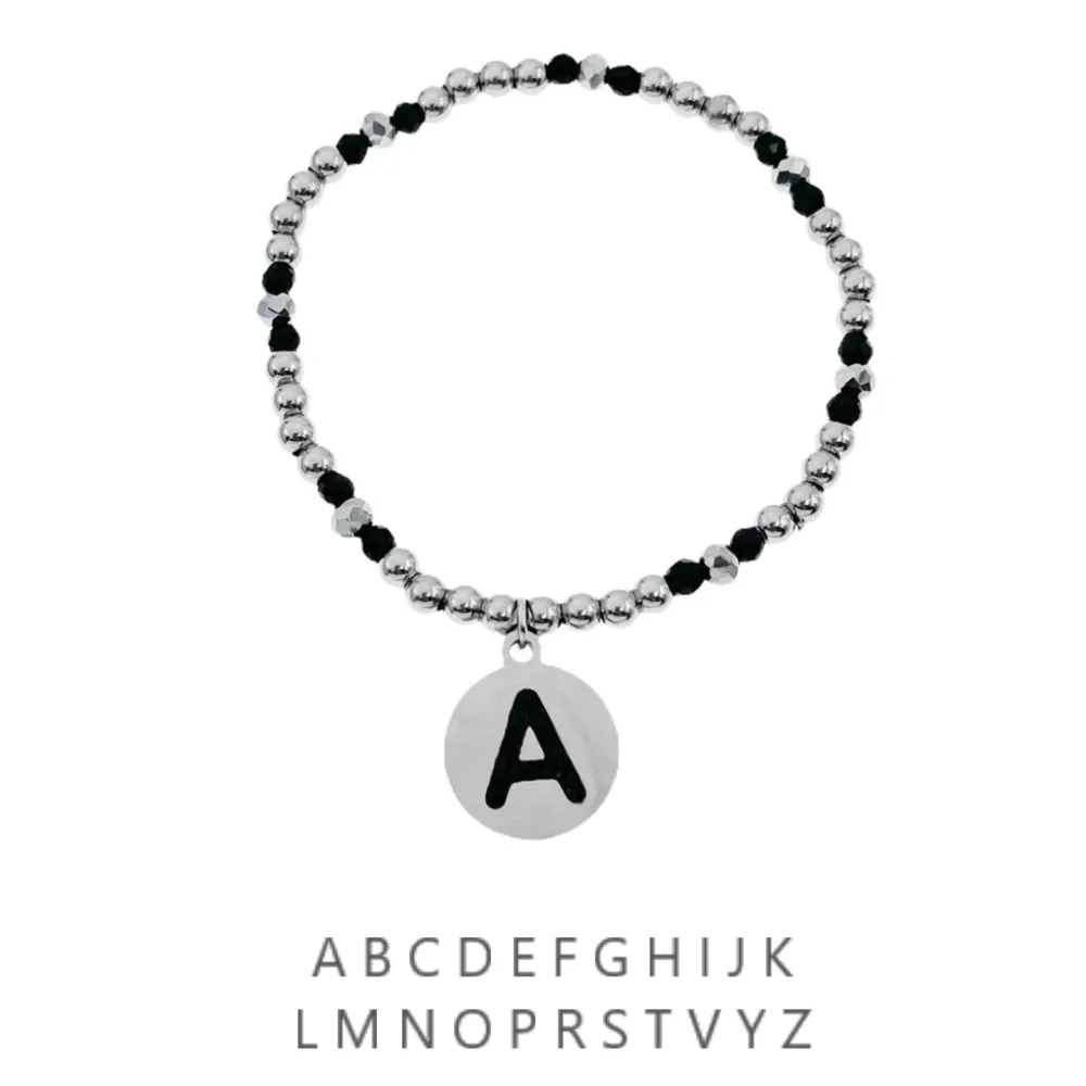 BAE2909-Iniziale con Strass - Bracciale Elastico in Acciaio - BAE2909-Iniziale con Strass - Bracciale Elastico in Acciaio