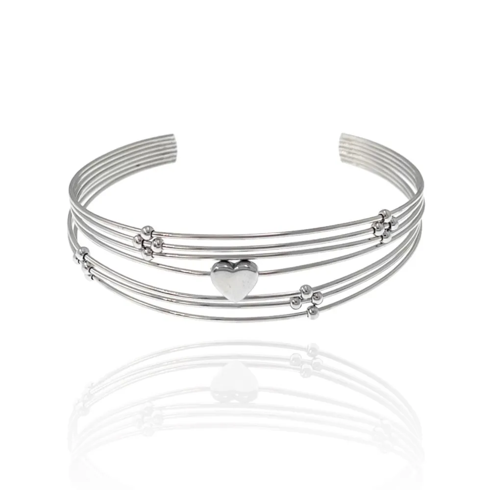 Multifili con Cuore-Bracciale Rigido in Acciaio - BAR-208-309