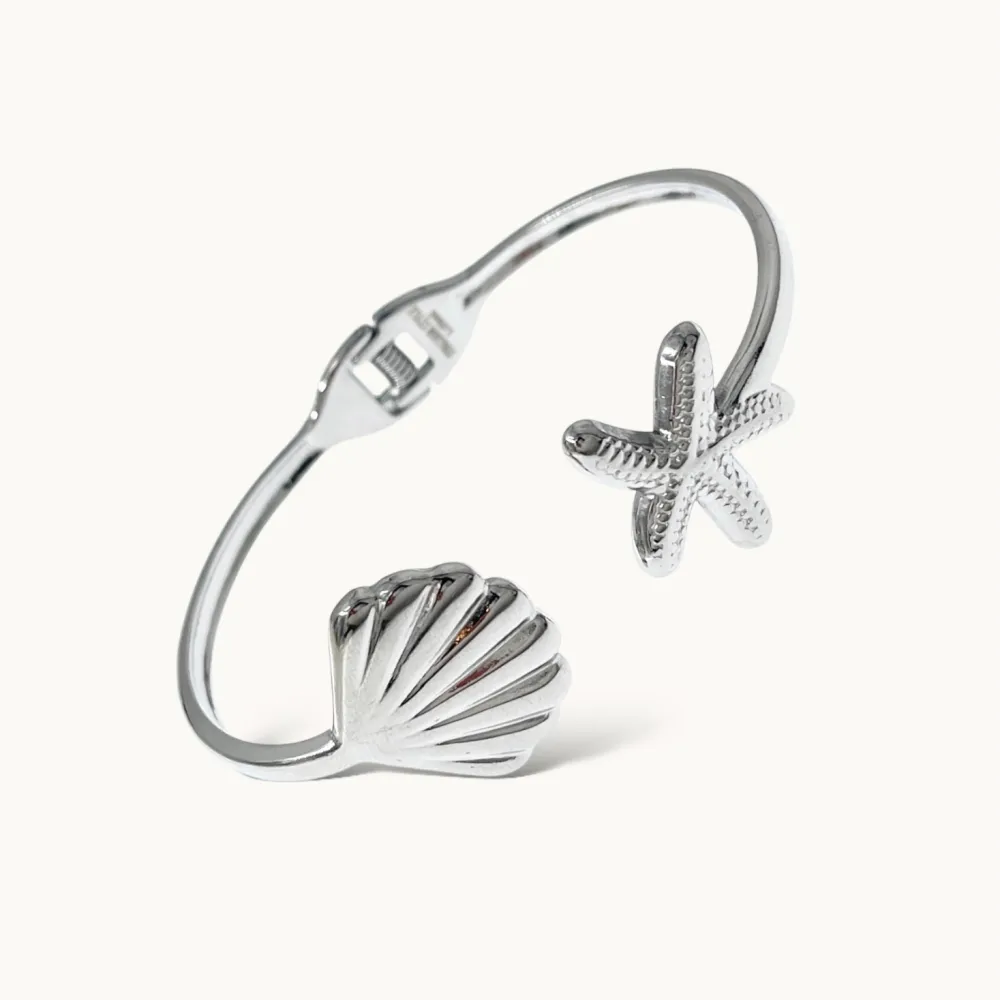 Conchiglia e Stella Marina-Bracciale Rigido in Acciaio - BAR-413-341