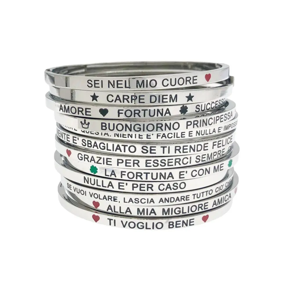 Bracciale Rigido con le Frasi in Acciaio - BAR-413-B60 080#