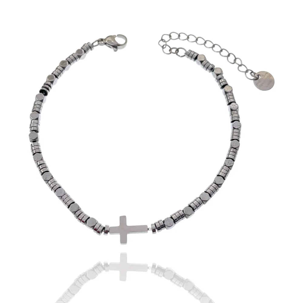 Croce 4mm-Bracciale in Acciaio da Uomo - BAU-103-AA2518B Croce 4mm