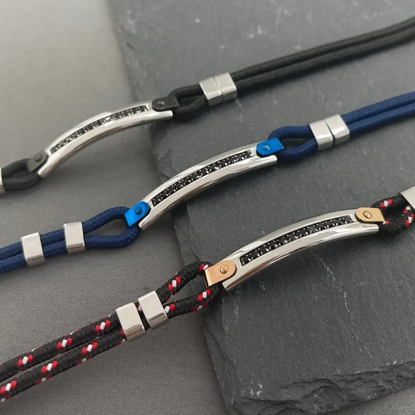 Semplice con Strass-Bracciale in Acciaio da Uomo - BAU-600-B218