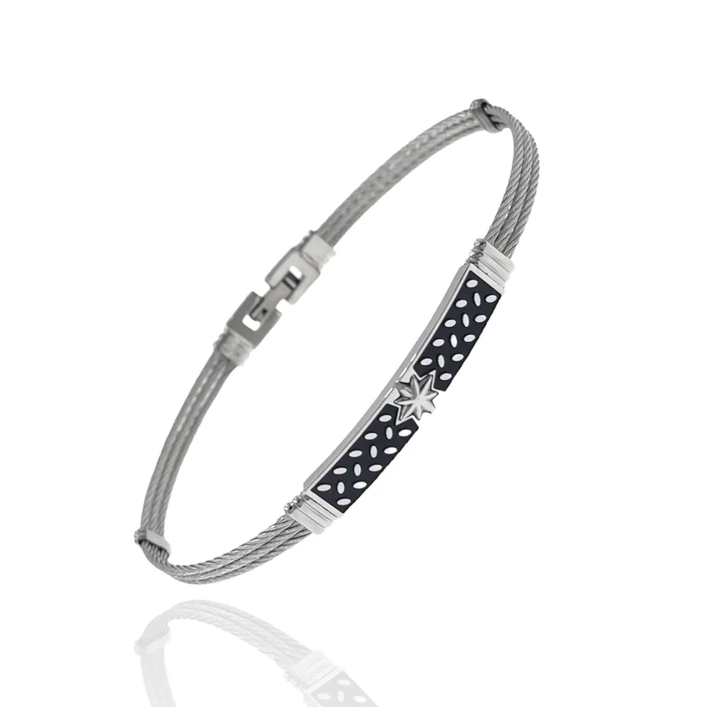Croce Stella-Bracciale Semirigido da Uomo in Acciaio - BAU-600-H172