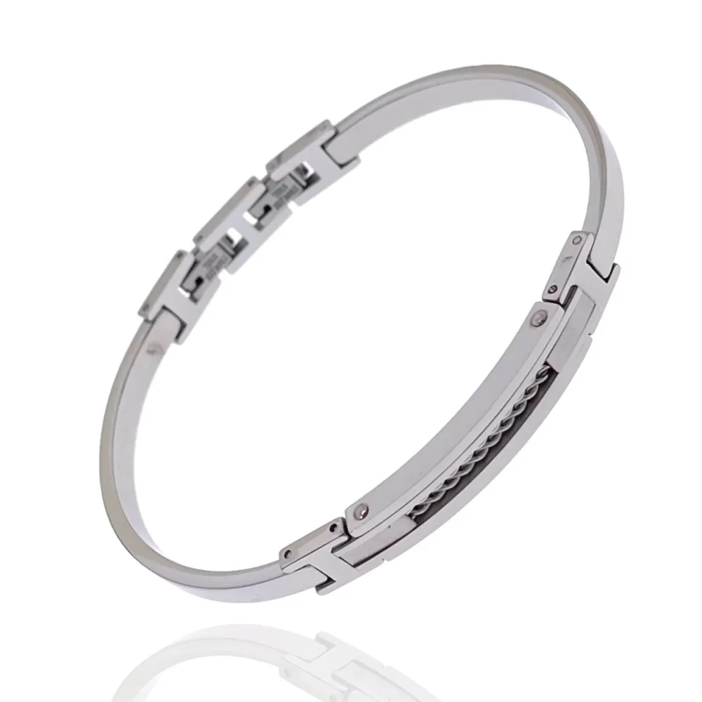 Semplice con Catena-Bracciale Rigido in Acciaio da Uomo - BAU-600-H269