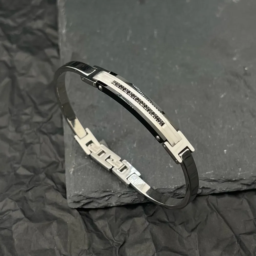 Semplice con Zirconia-Bracciale Rigido in Acciaio da Uomo - BAU-600-H270