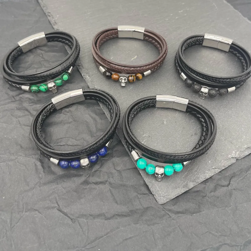 Multifili con Teschio-Bracciale da Uomo in Acciaio - BAU-720-21
