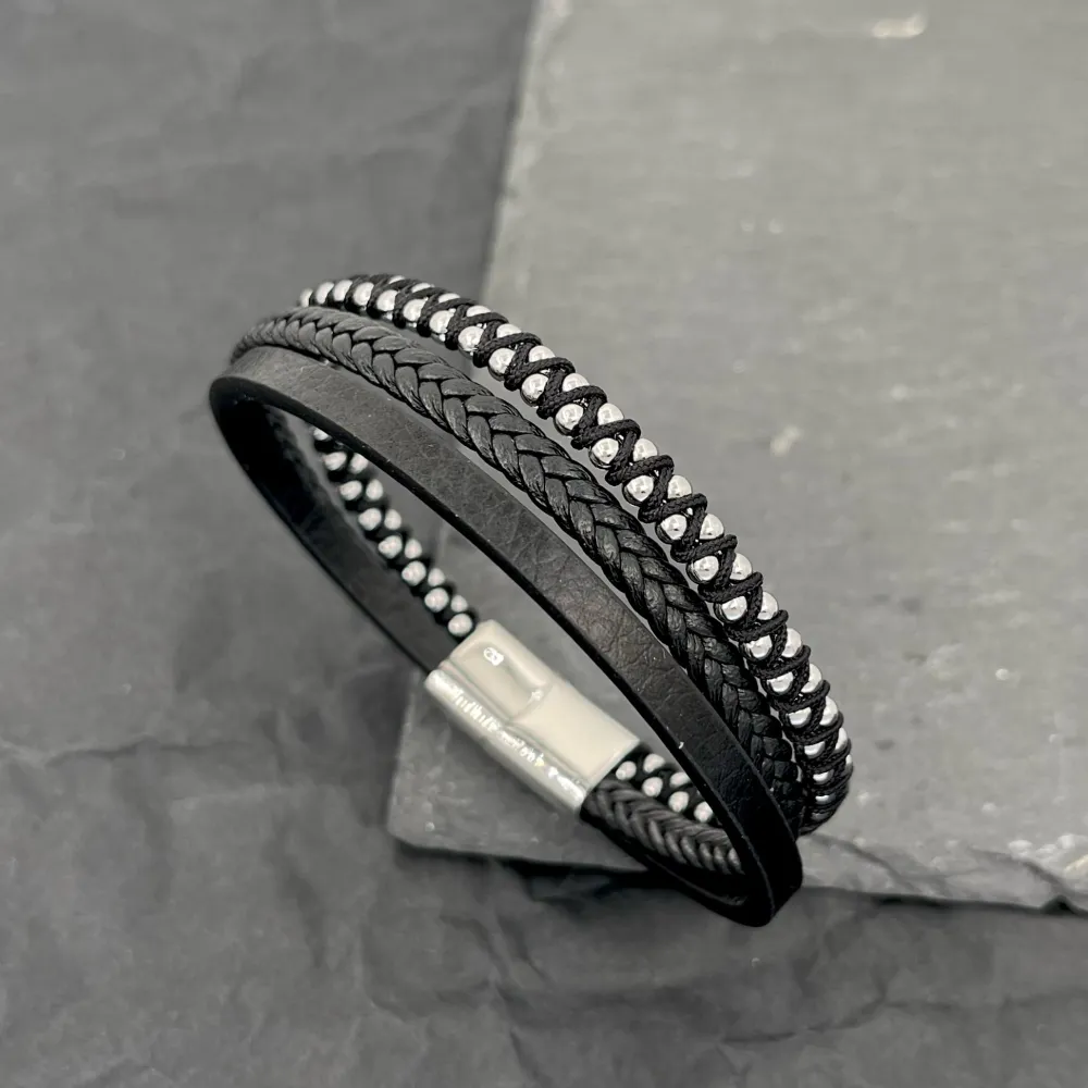 Semplice Tre Fili-Bracciale da Uomo in Acciaio - BAU-720-22