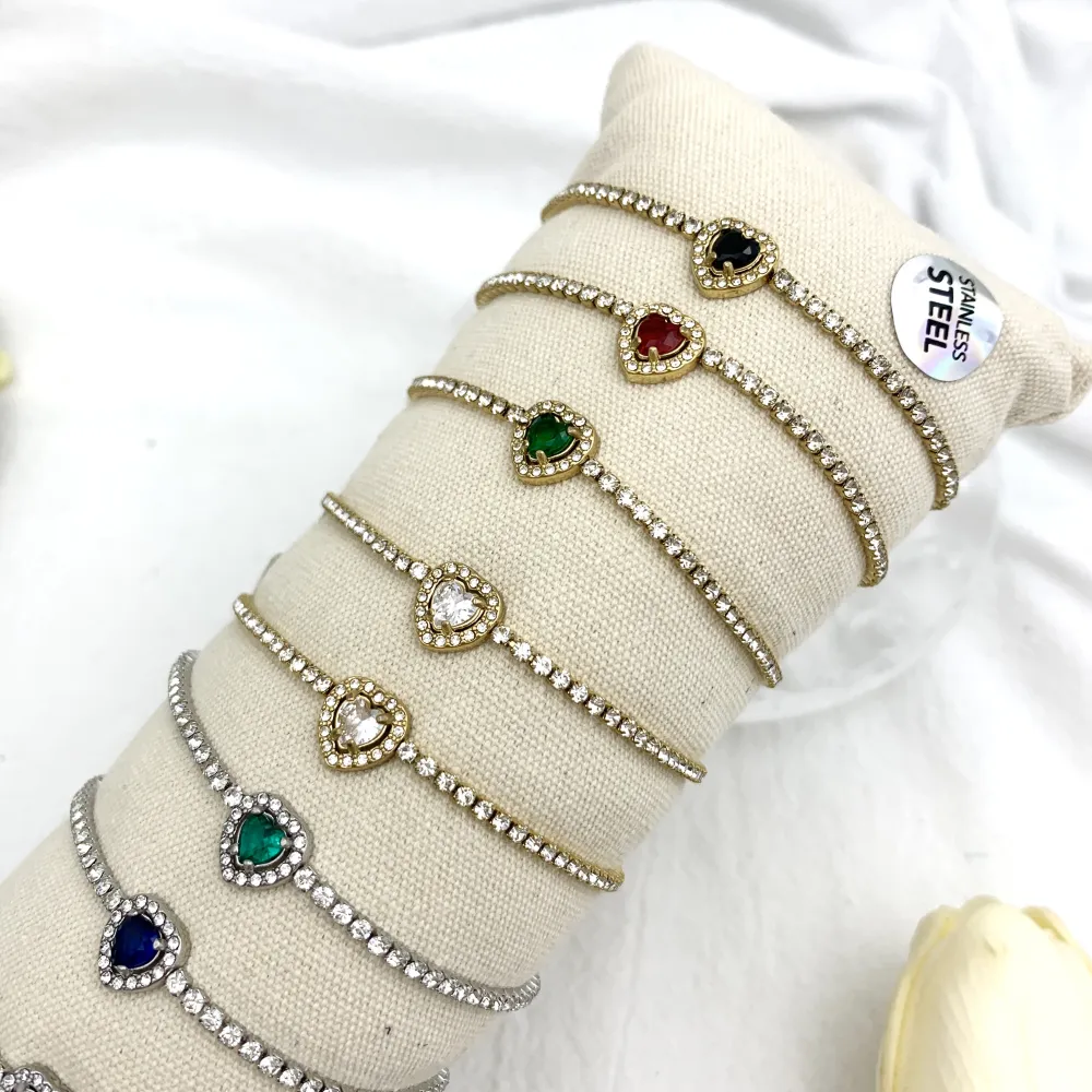 Tennis con Punto Luce a Cuore-12Pz Bracciali in Acciaio - BPA-103-AA1517B