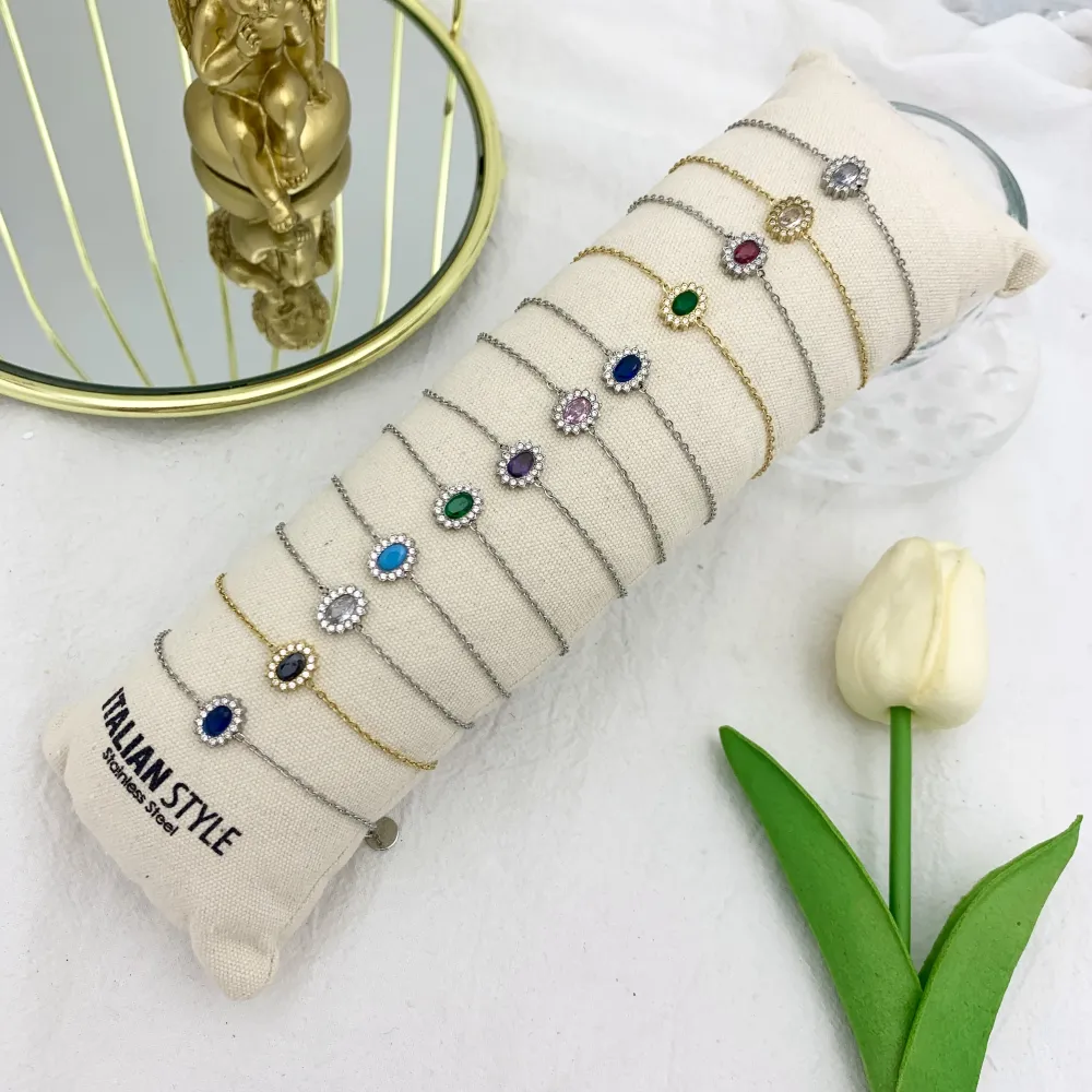 Zirconia Ovale con Strass-12pz Bracciali in Acciaio con Chiusur - BPA-103-AA331B