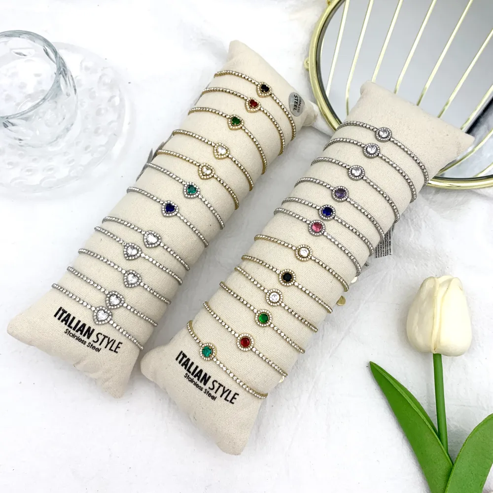 Tennis con Punto Luce Colorato-12Pz Bracciali in Acciaio - BPA-103-AA849B