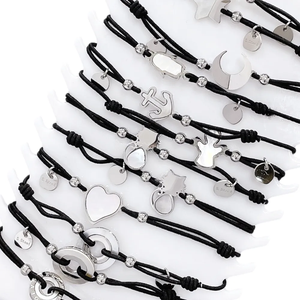 Soggetti Mix con Madreperla -12 Pz Bracciali Elastici in Acciai - BPA-104-1465