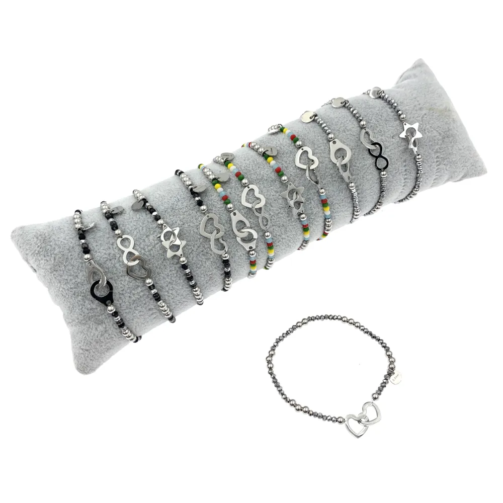 12Pz Bracciali Elastici in Acciaio+Cuscino in Omaggio - BPA104-24