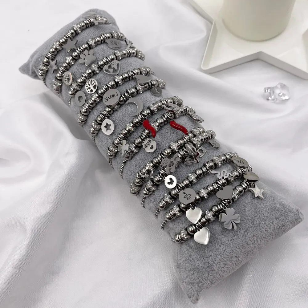 Mix Soggetti- 12 Pz Bracciali in Acciaio con Moschettone - BPA-413-1615