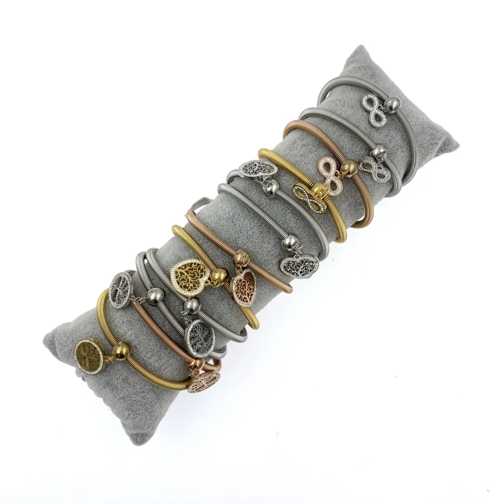 12Pz Bracciali Elastici in Acciaio+Cuscino in Omaggio - BPA7667-Mix Con Strass-12 Pz Bracciali in Acciaio