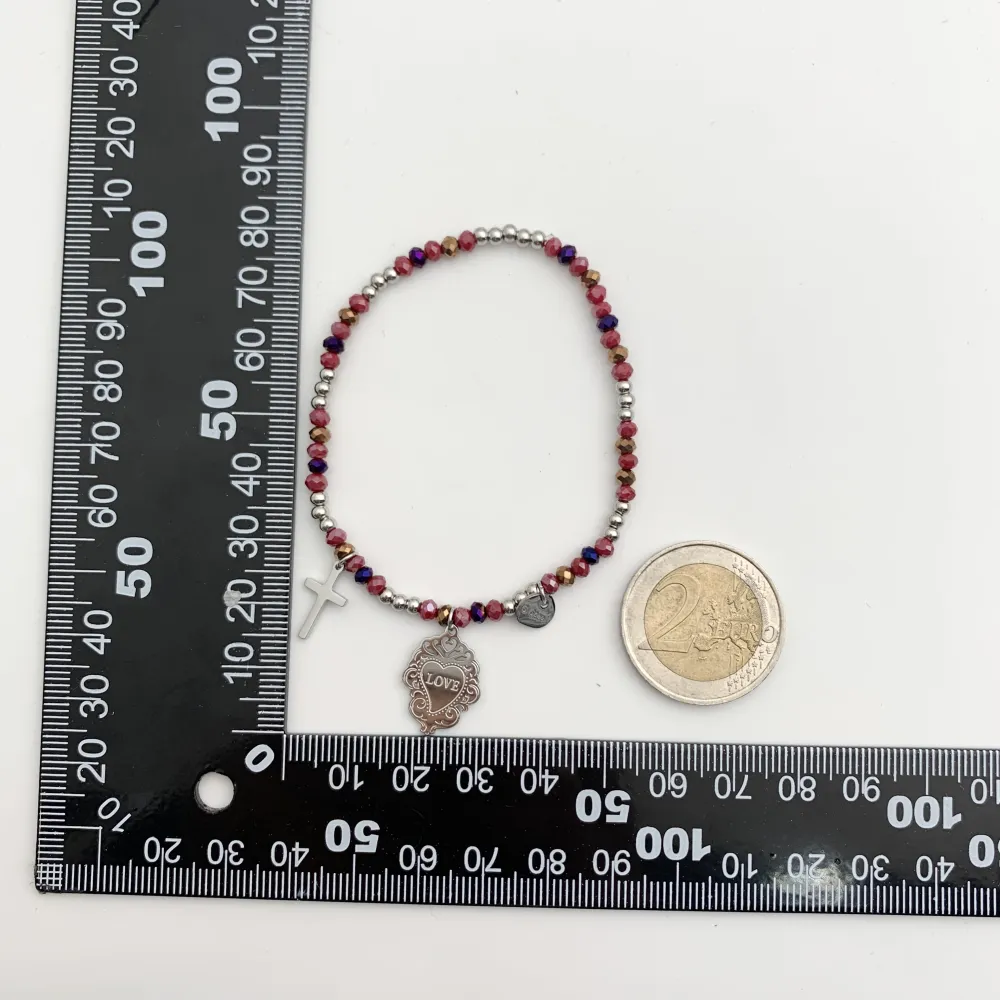 12Pz Bracciali Elastici in Acciaio+Cuscino in Omaggio - BPA7674-Croce Sacro Cuore-12 Pz Bracciali in Acciaio