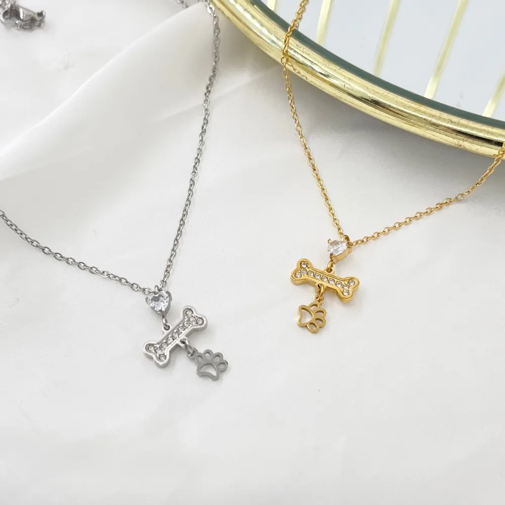 Osso con Zampa-Collana Girocollo in Acciaio - CAC-103-5264N