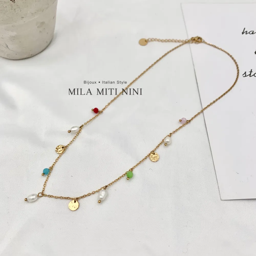 Perla Pendente-Collana Corta in Acciaio - CAC-103-AA147N