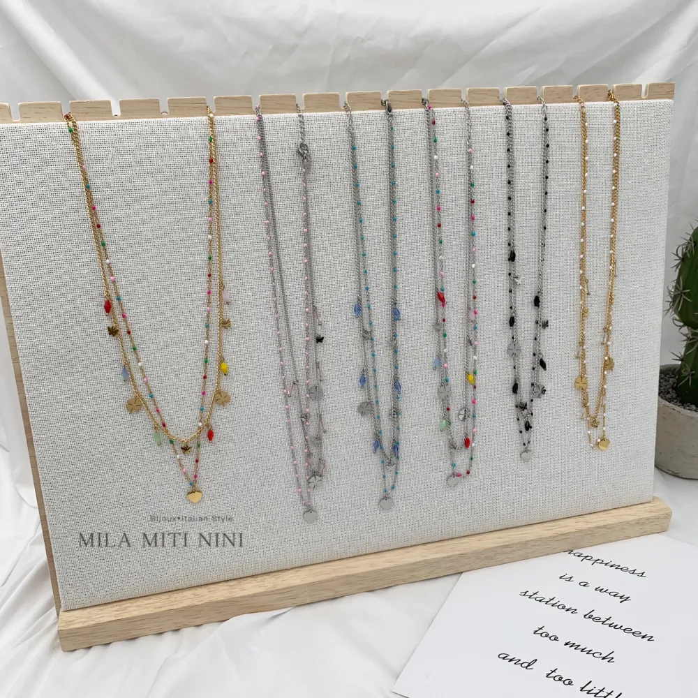 Doppio con Quadrifoglio -Collana Corta in Acciaio - CAC-103-AA148N