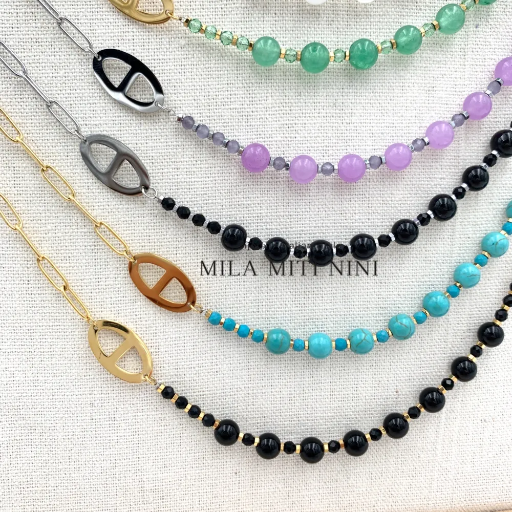 Pietre Colorate-Collana Corta in Acciaio - CAC-103-AA150N