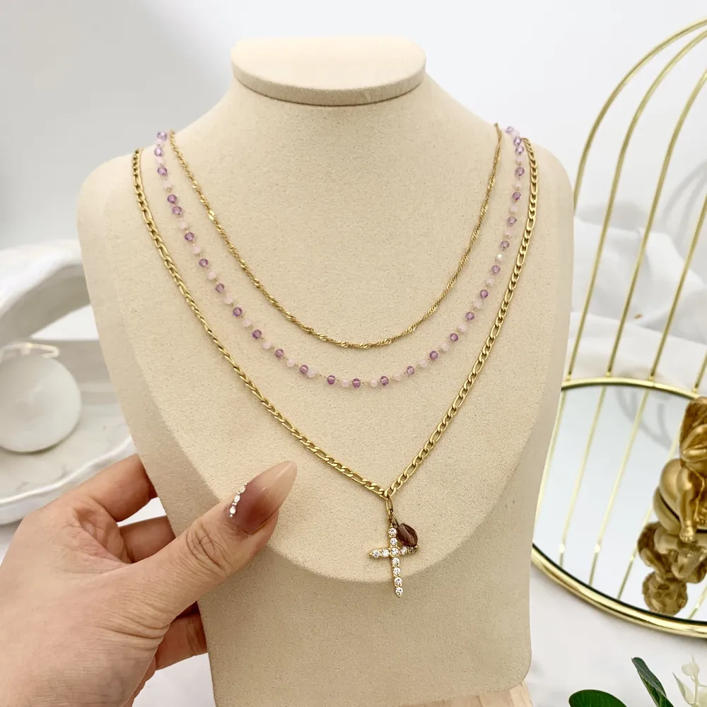 Multifilo con Croce-Collana Corta in Acciaio - CAC-103-AA1725N