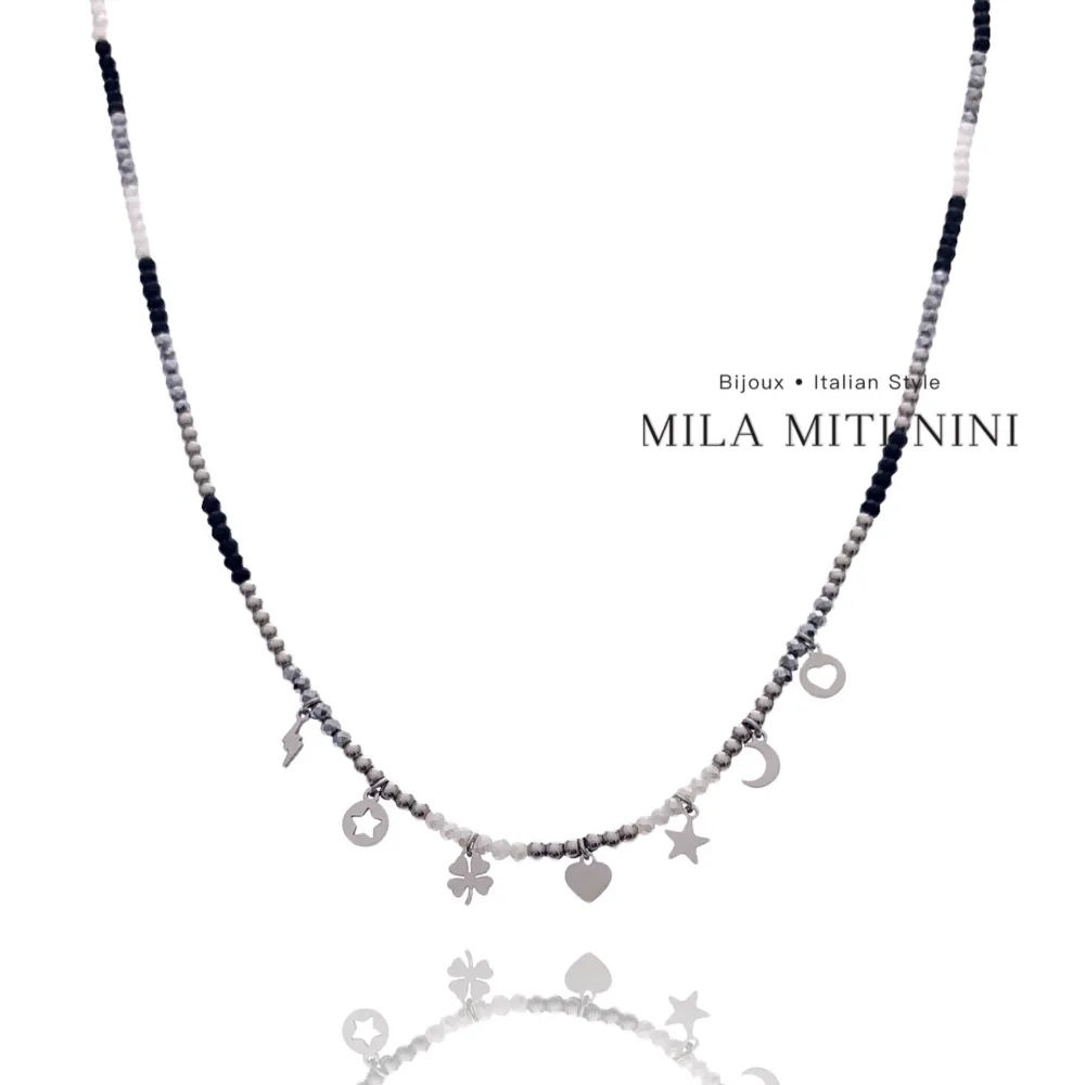 Ciondoli Misti Pendenti -Collana Corta in Acciaio - CAC-103-AA197N