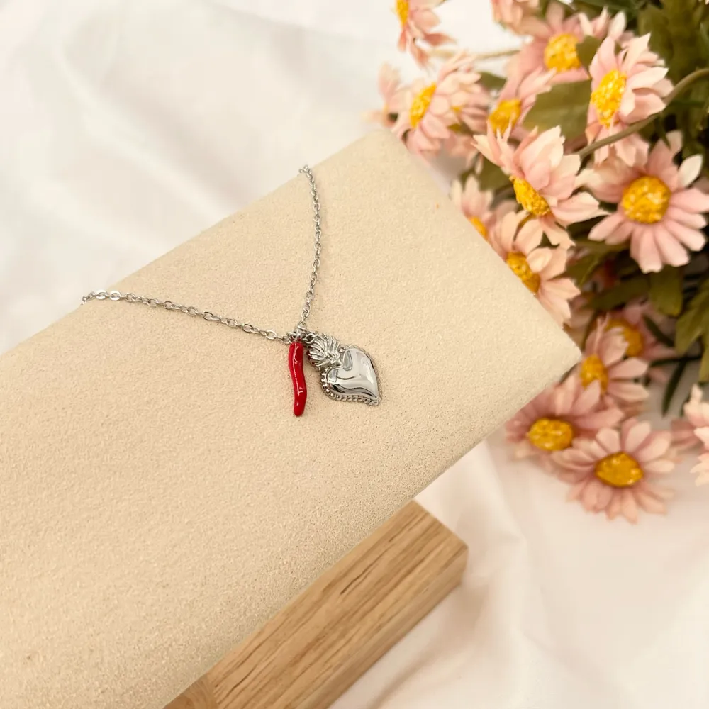 Sacro Cuore Cornino-Collana Corta in Acciaio - CAC-103-AA2691N2