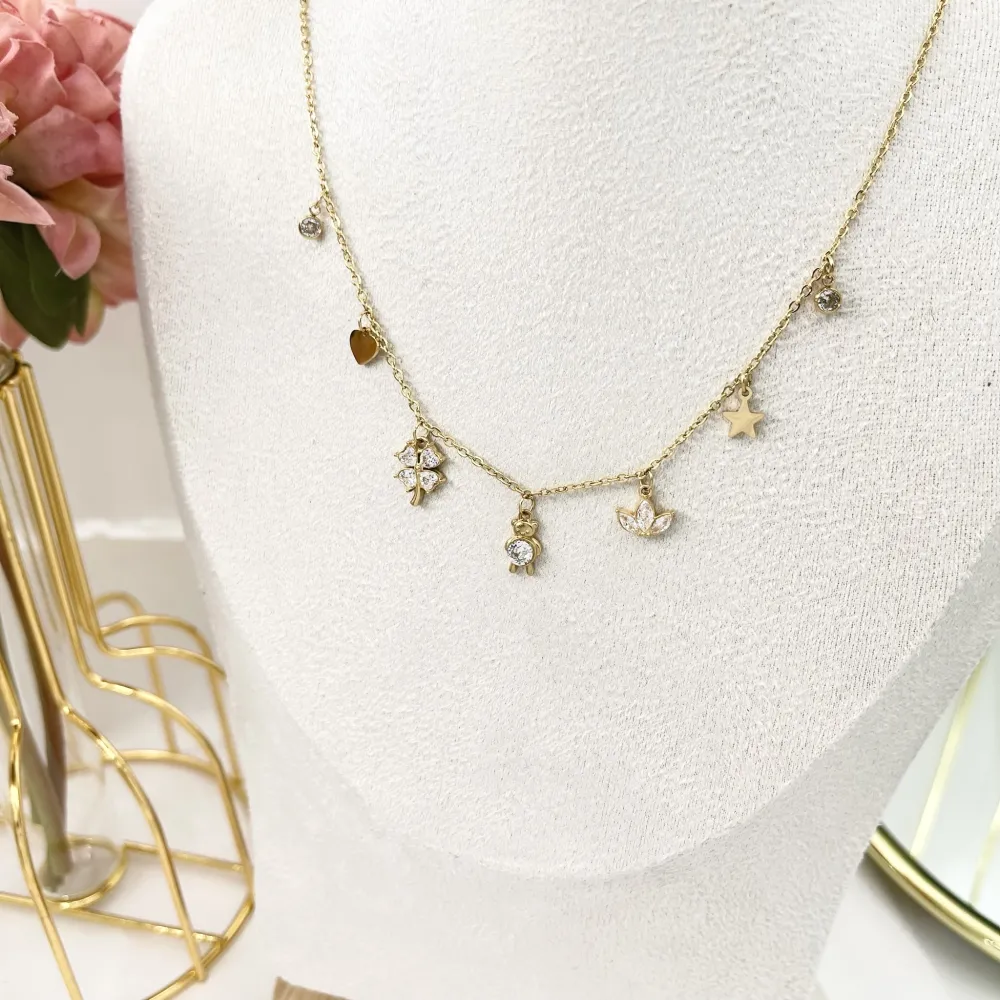 Quadrifoglio Orsetto-Collana Corta in Acciaio - CAC-103-AA2782N