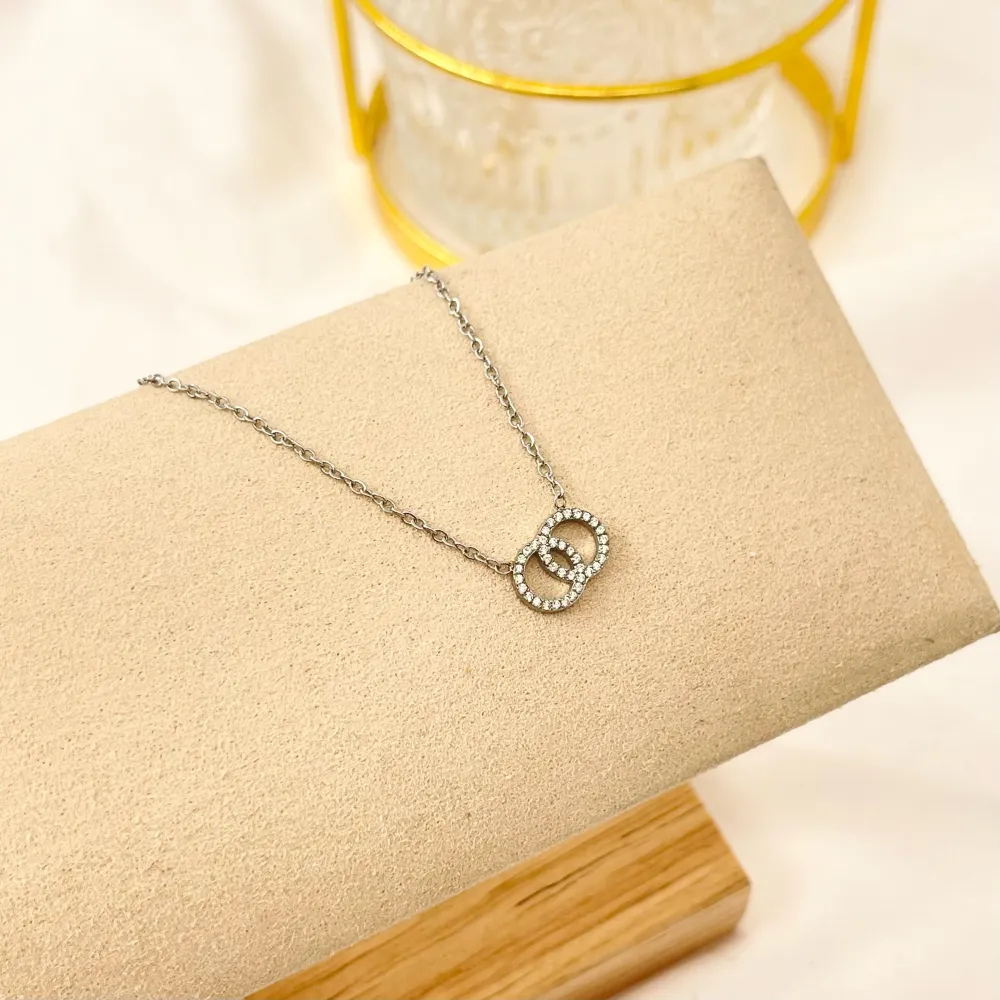 Doppio Cerchio-Collana Corta in Acciaio - CAC-103-AA2840N