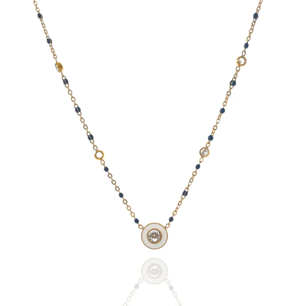 Punto Luce Colorato con Smalto-Collana Corta in Acciaio - CAC-103-AA3422N