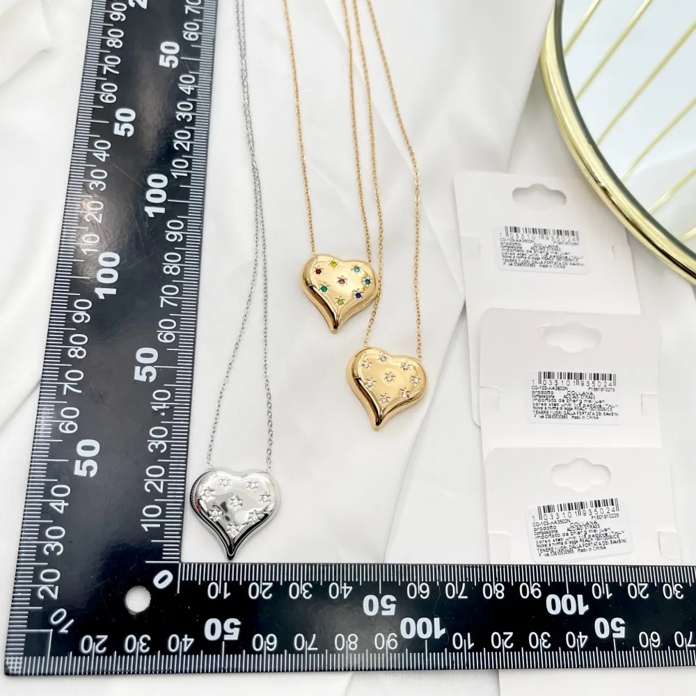 Cuore con Punti Luci Stella-Collana Girocollo in Acciaio - CAC-103-AA3502N