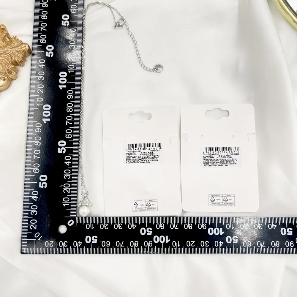 Triangolo con Perla-Collana Corta in Acciaio - CAC-103-AA4163N