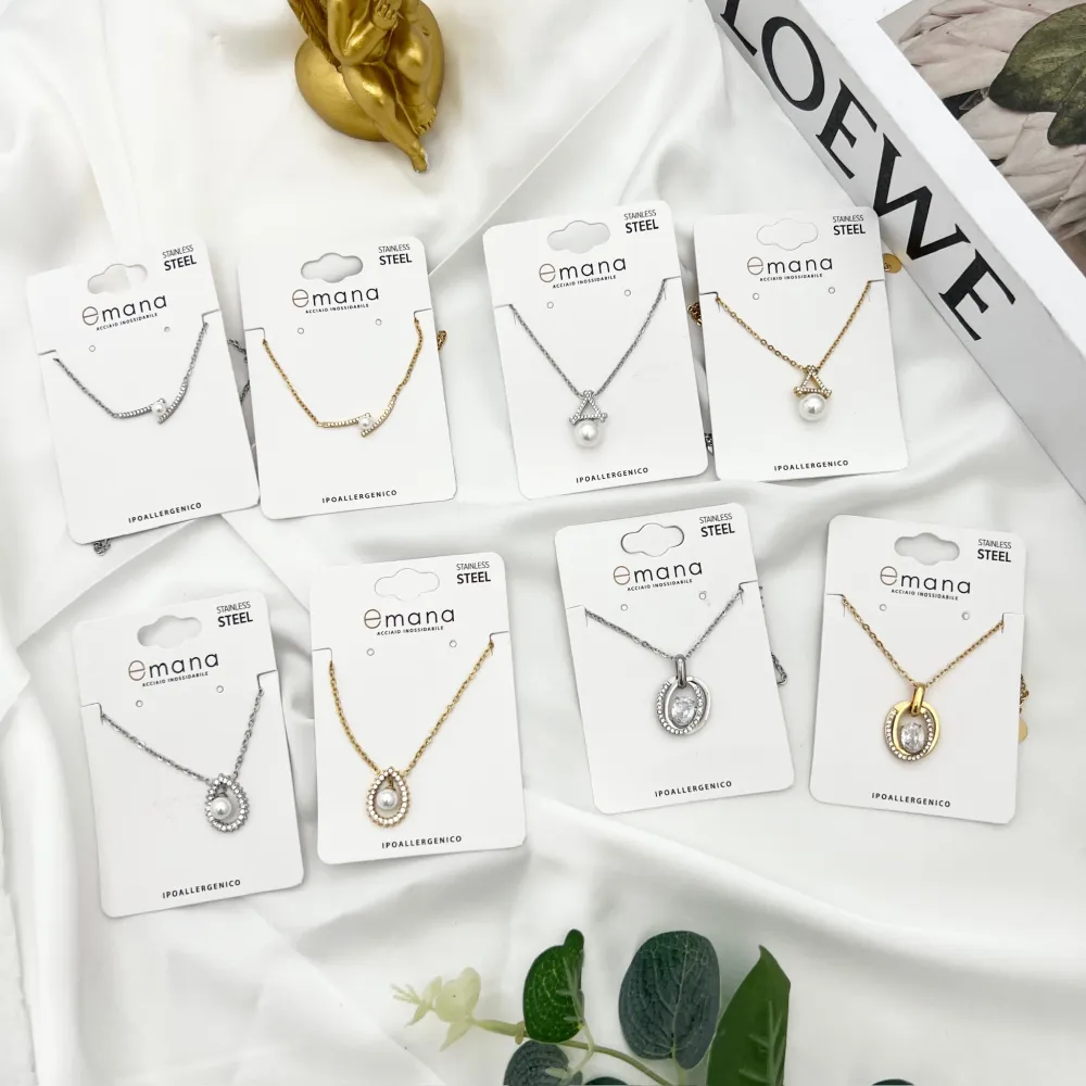 Goccia con Perla -Collana Girocollo in Acciaio - CAC-103-AA4166N