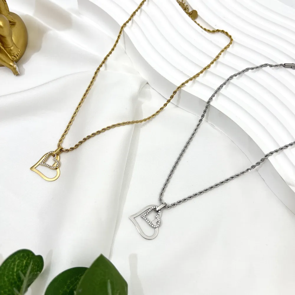 Doppio Cuore -Collana Girocollo in Acciaio - CAC-103-AA4168N