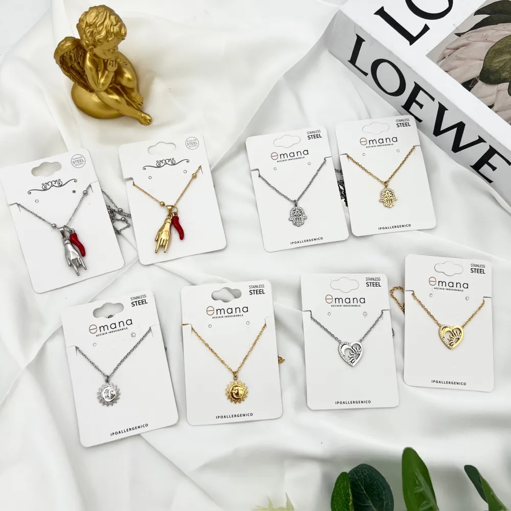 Cuore con Sole e Luna -Collana Girocollo in Acciaio - CAC-103-AA4356N