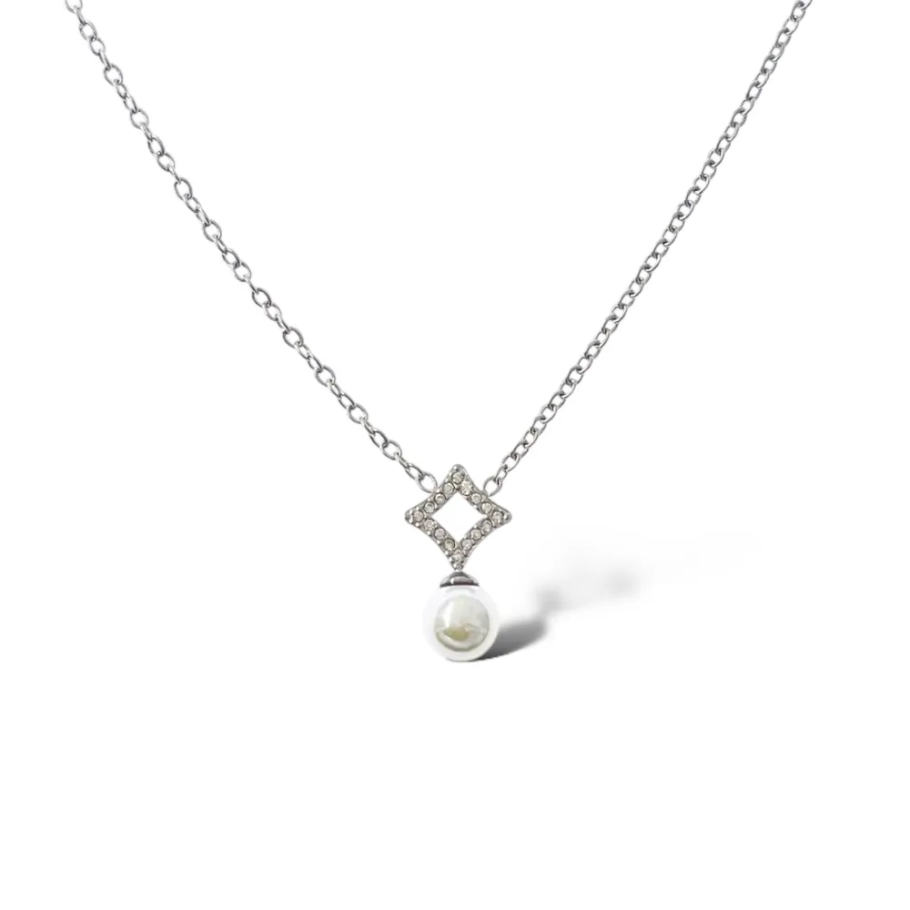 Rombo con Perla-Collana Girocollo in Acciaio - CAC-103-AA5053N