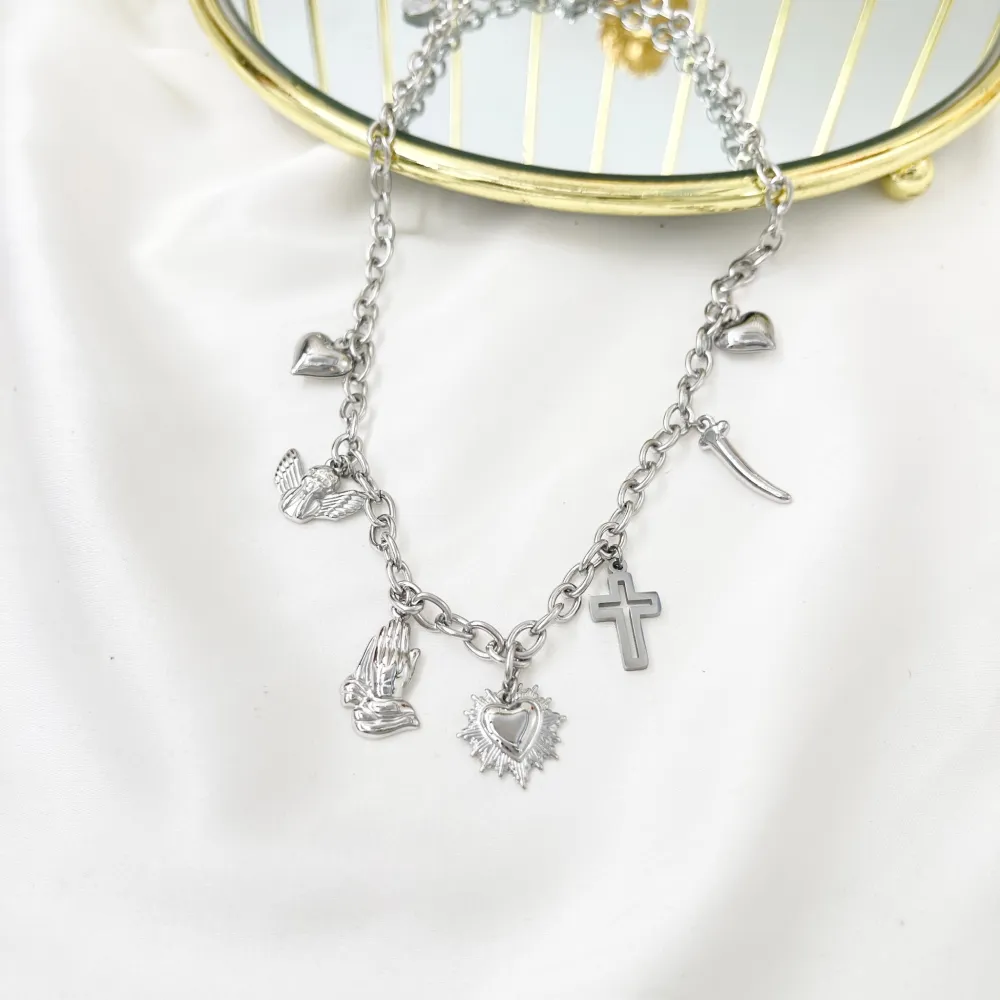 Angelo Sacro Cuore-Collana Corta in Acciaio - CAC-103-AA5147N