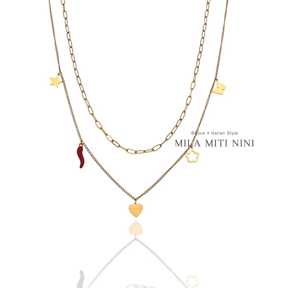 Doppio con Cornino -Collana Corta in Acciaio - CAC-413-1833